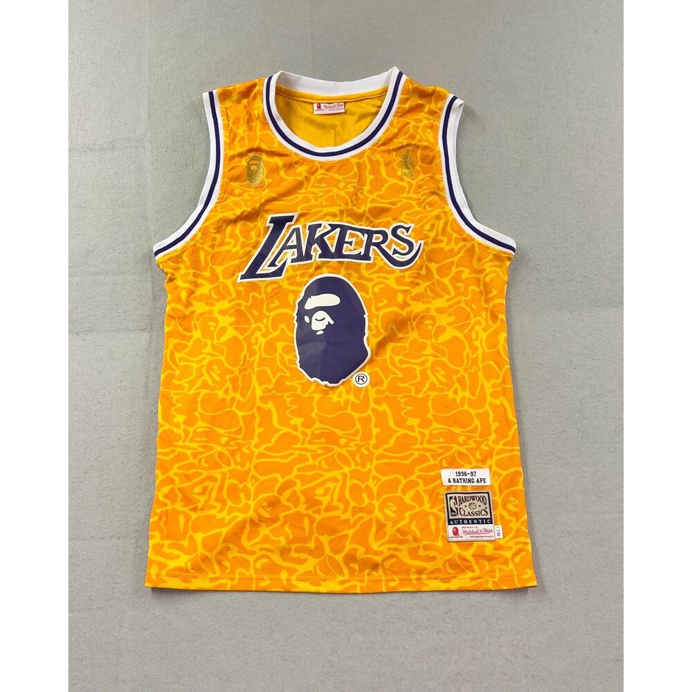 Mitchell & Ness NBA Lakers BAPE #93 A Bathing Ape Jersey Size L Purple and Gold